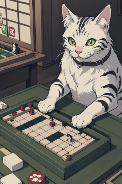 ボードゲームで遊ぶ猫