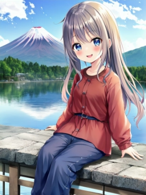 富士山と女の子