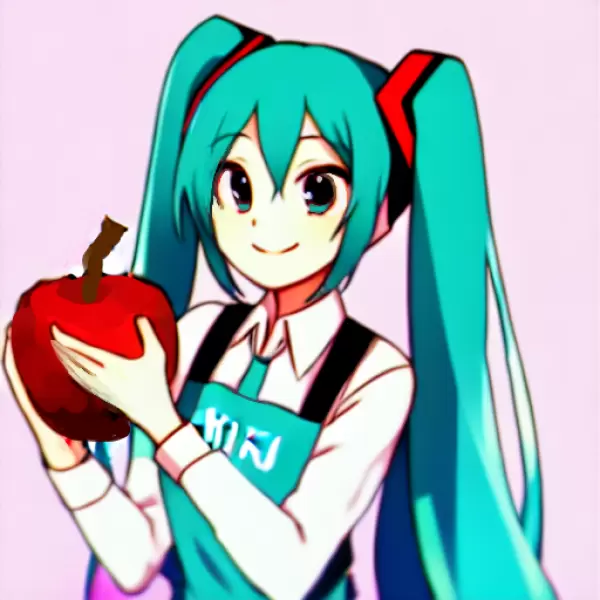 エプロンを着て林檎を持つ初音ミク