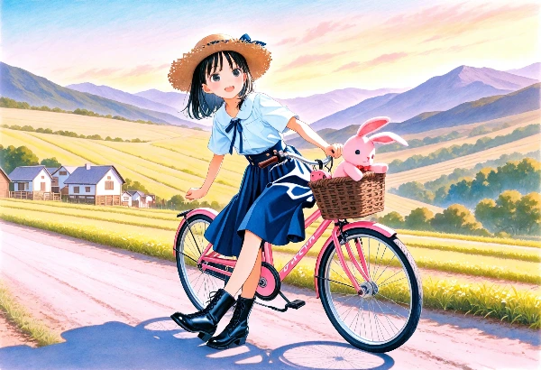 自転車とぬいぐるみと女の子