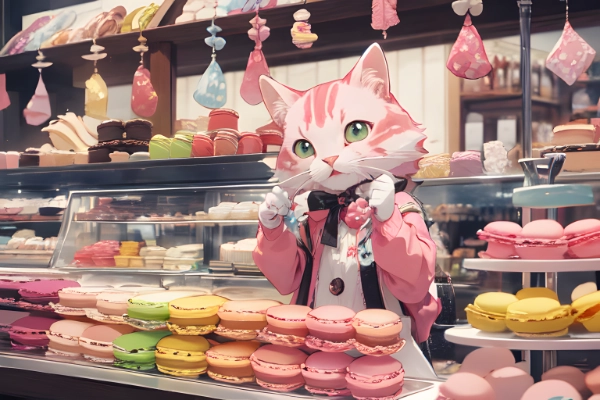 マカロンショップにて猫店員