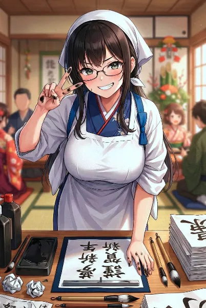 笑顔の書道女将