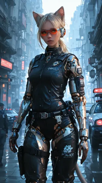 猫耳警官(3DCG風サイバーパンク)