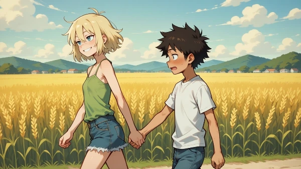 男の子を連れて散策