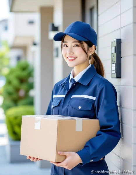 街を駆け抜ける宅配員 - A female delivery person running through the city