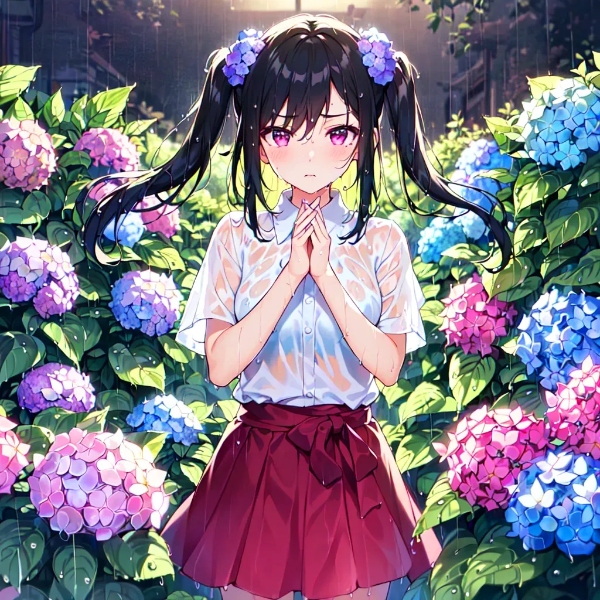 【R15】Ｙシャツを着た黒髪ツインテール少女と紫陽花＊その2