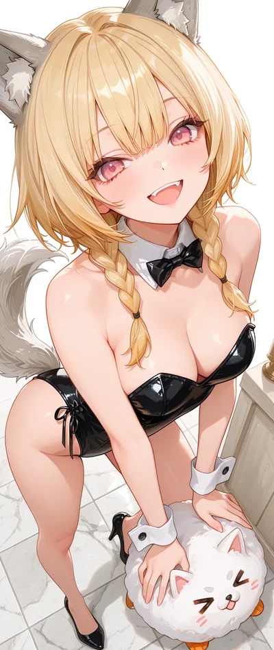 狼耳少女とふわふわの小さな友達