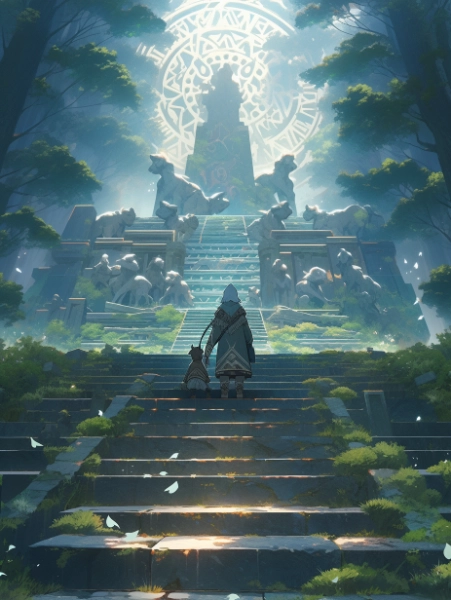 自然に囲まれたお墓参り水彩画