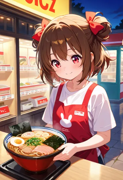 「はい、ラーメンと、半チャーハン、スープお待ちどうさま♪」