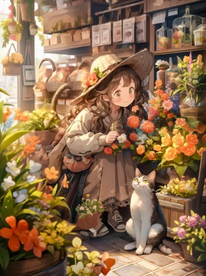 フラワーショップと猫