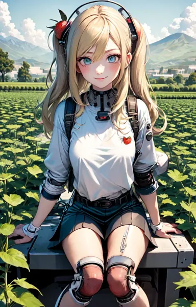 イチゴ畑の金髪少女