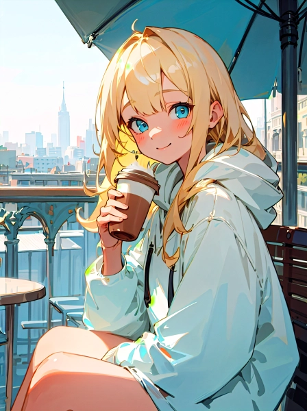 テラスでコーヒー（金髪ちゃん）