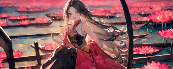 紅の睡蓮の湖（水彩）