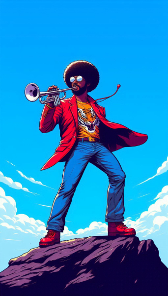 崖の上でトランペットを吹くヒーローッス！