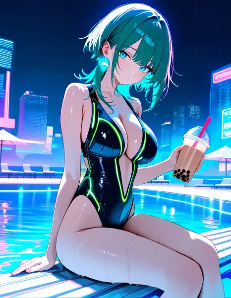 プールサイドで休憩