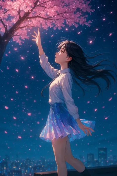 桜の夜空に願いを託して