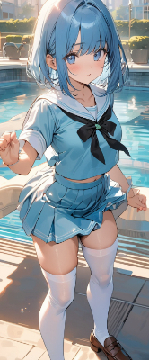 早朝のプールサイド