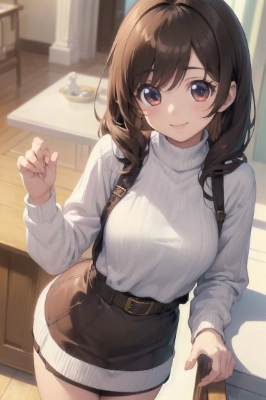 cute eye , aika , white knit , brown skirt