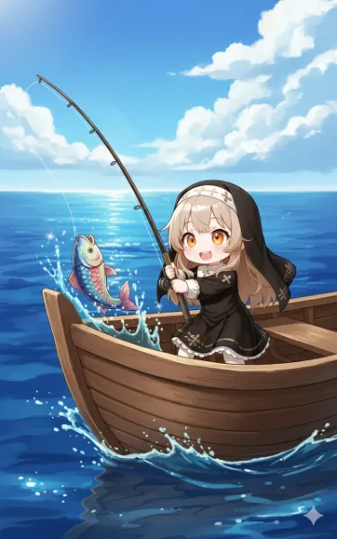 魚を釣るシスターちゃん