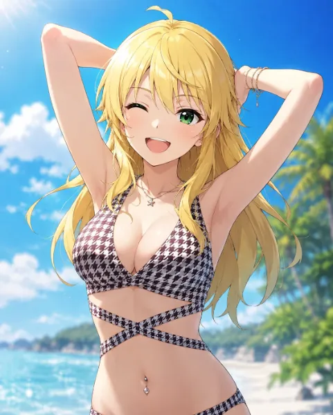 夏の海で輝く笑顔のバカンス（星井美希、天海春香）