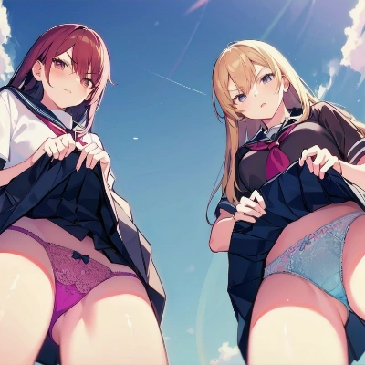 ローアングル嫌パン2人