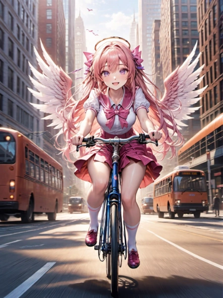 自転車に乗った天使のケモ耳エルフさん