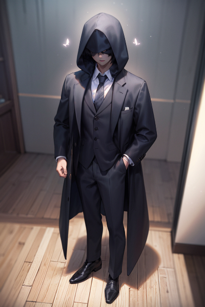 フードをかぶった制服の魔術師