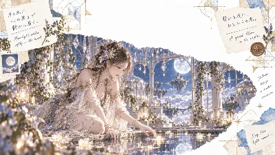 月光の泉で夢を紡ぐ幻想の少女