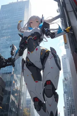 空にそびえる巨大美少女型ロボット