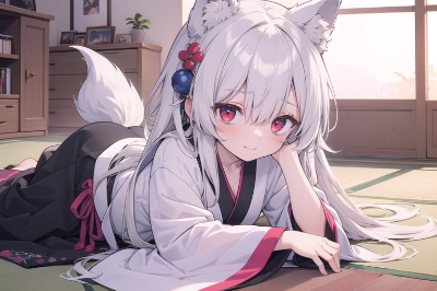 狼耳　着物　私室