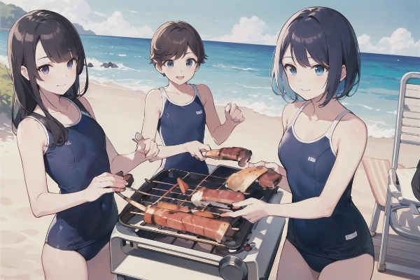 臨海学校でバーベキュー大会②　(毎月29日はスク水の日)