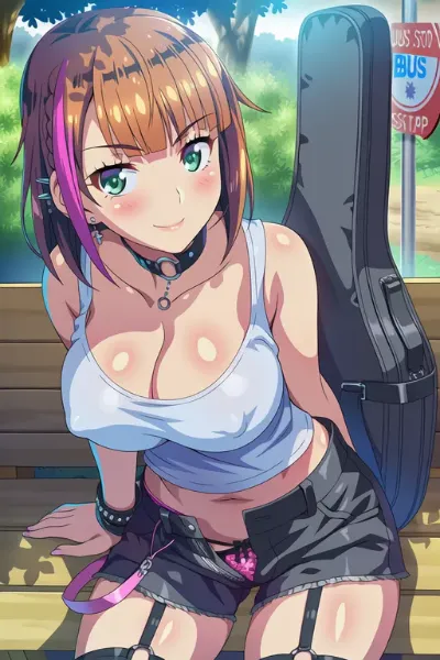 バス停でギターを抱く夏の少女