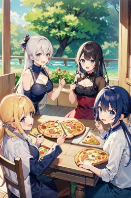 ピザを囲む