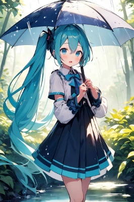 傘をさすミクちゃん