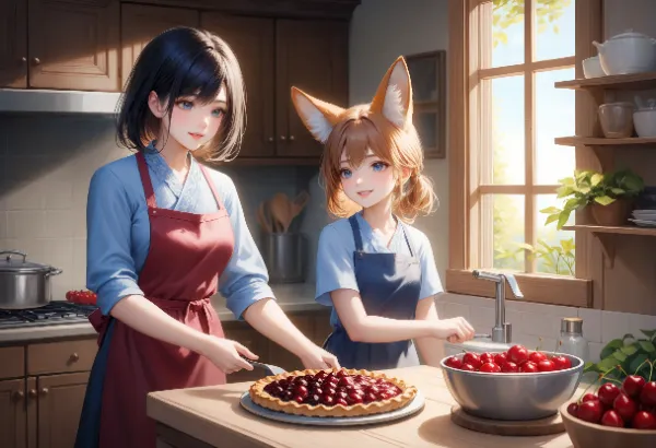 桜子さんとコン子・チェリーパイを作った