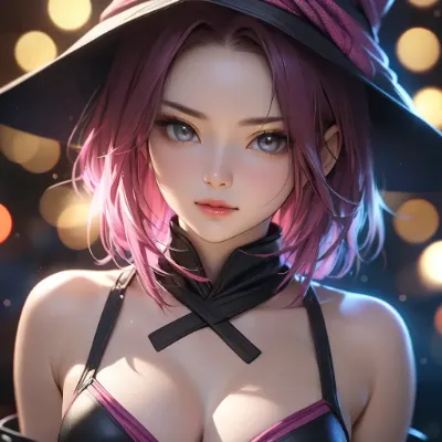 輝く瞳のピンクの魔女