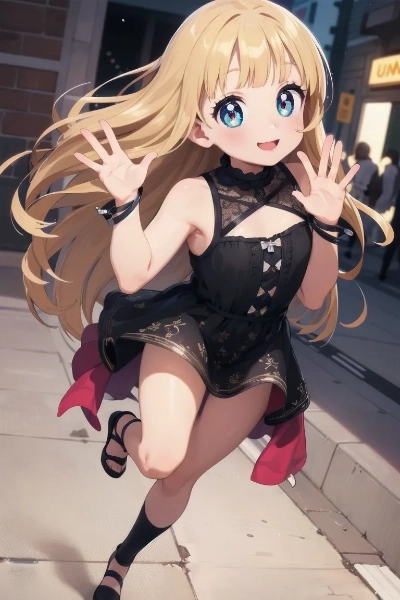 街角で挨拶を交わす金色の髪の少女