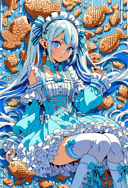 たい焼きの海に浮かぶ青髪の姫