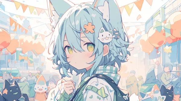 青髪猫耳少女の祭り探検記