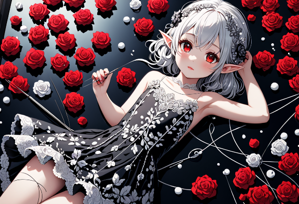 薔薇の海に沈む銀髪のエルフ