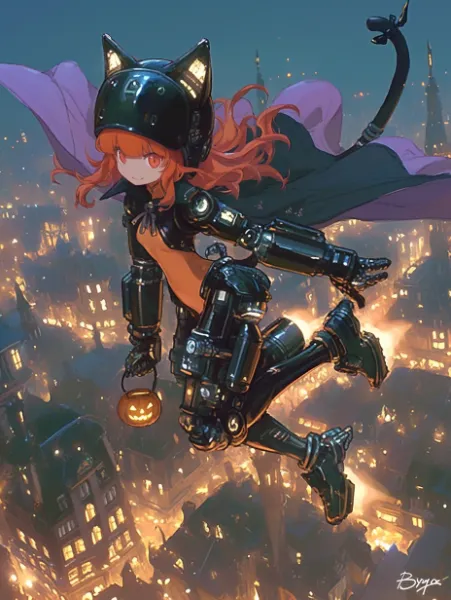 ジェットブーツをはいたサイボーグ猫娘(ハロウィンver)