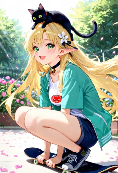 猫さんとスケボー