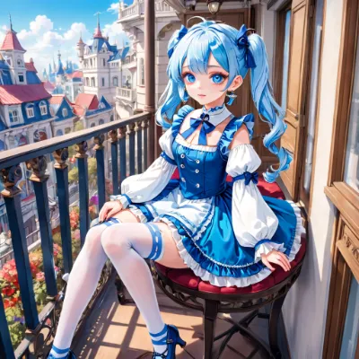 バルコニーでくつろぐ青髪さん