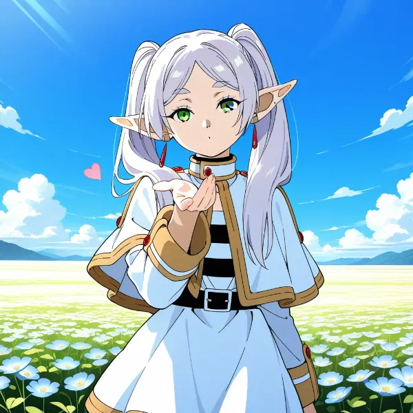 花畑で投げキッス