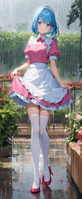 雨の中のウエイトレスさん