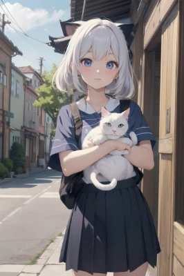 白猫抱いたおねえさん