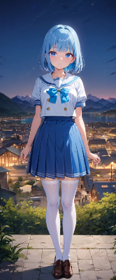 夜の青髪生徒さん