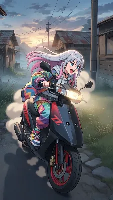 夕暮れのスクーターガール