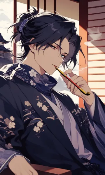 和柄マフラーを着けたイケメン