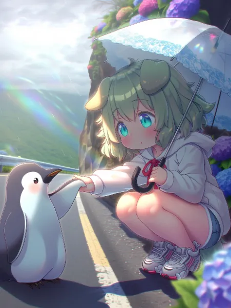 紫陽花とペンギン
